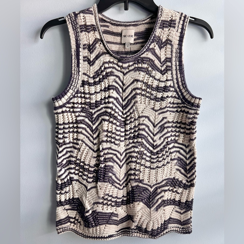 NIC+ZOE Women’s Wave Mix Knit Tank Sweater Blue & Cream, Size L, NWT
